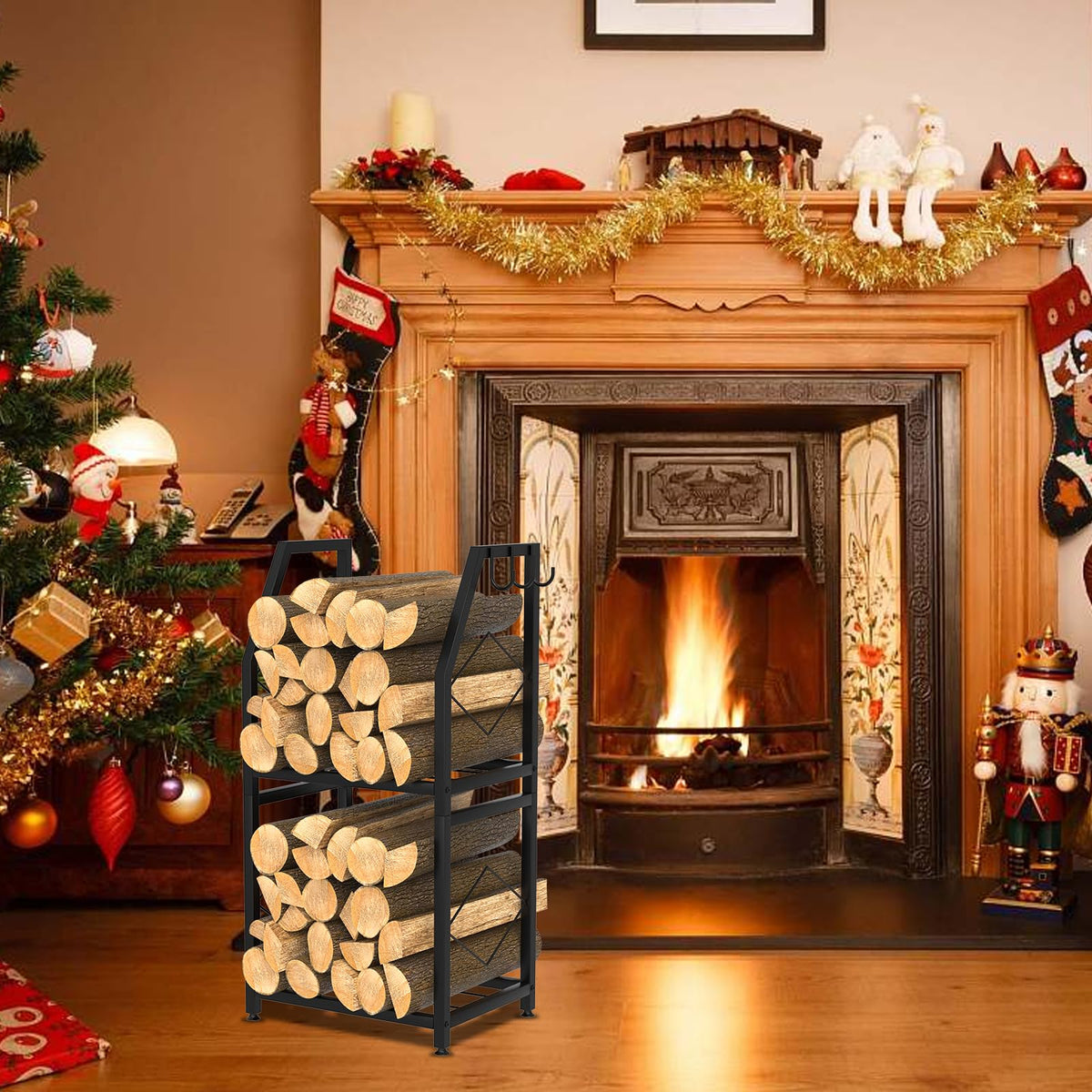 VyGrow firewood rack two-tier design for organized wood storage and easy access.