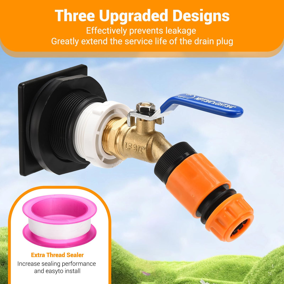 VYH double-leak protection design seals threads for worry-free use with Rubbermaid tanks