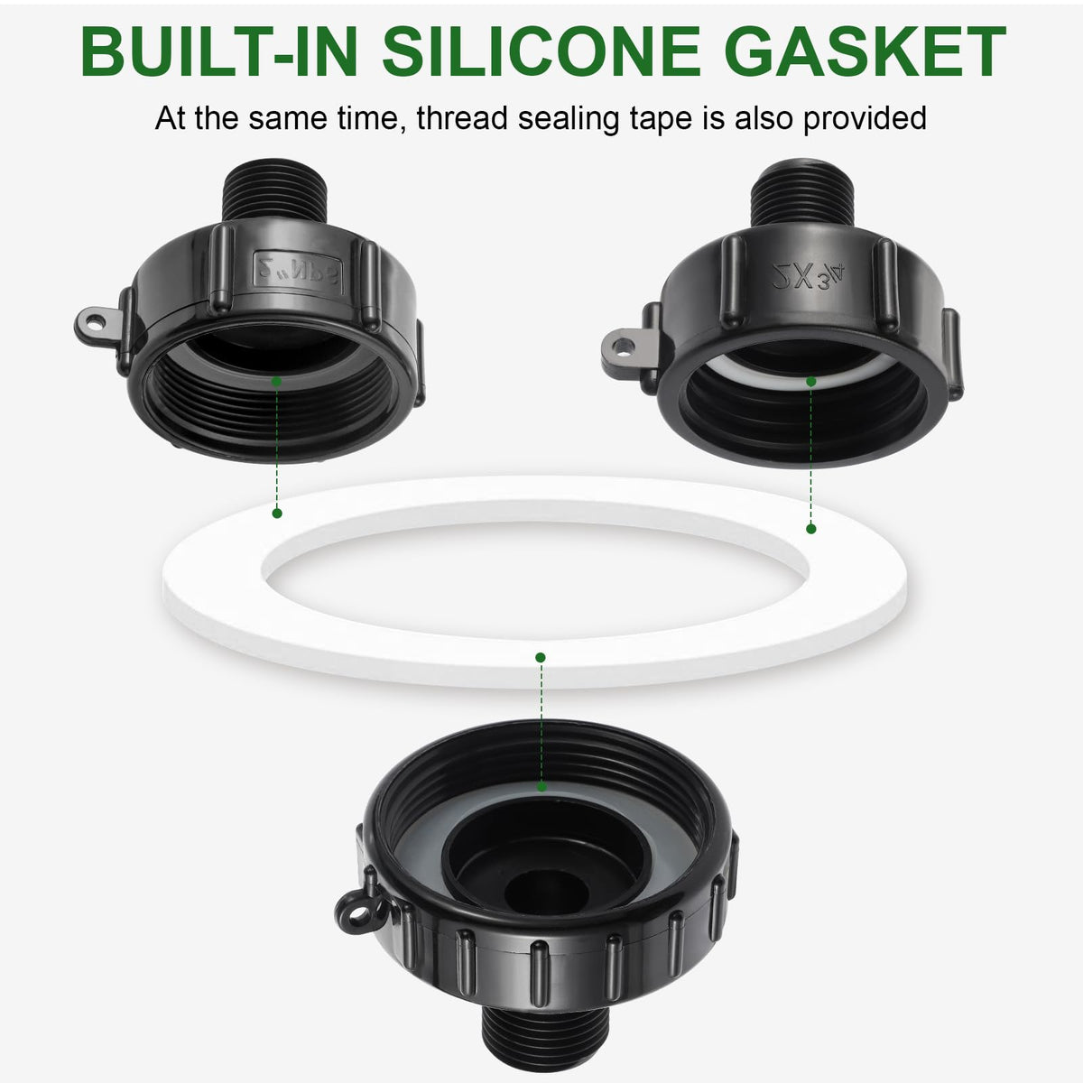 VYH IBC drain adapter with 2-inch coarse thread for strong hose seals.