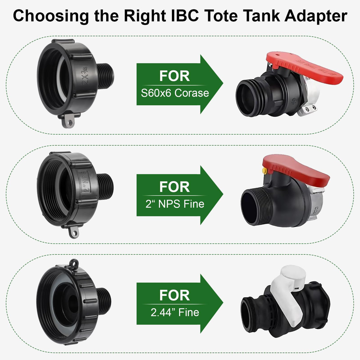 VYH IBC drain adapter with LDPE gasket enables effortless garden hose compatibility.