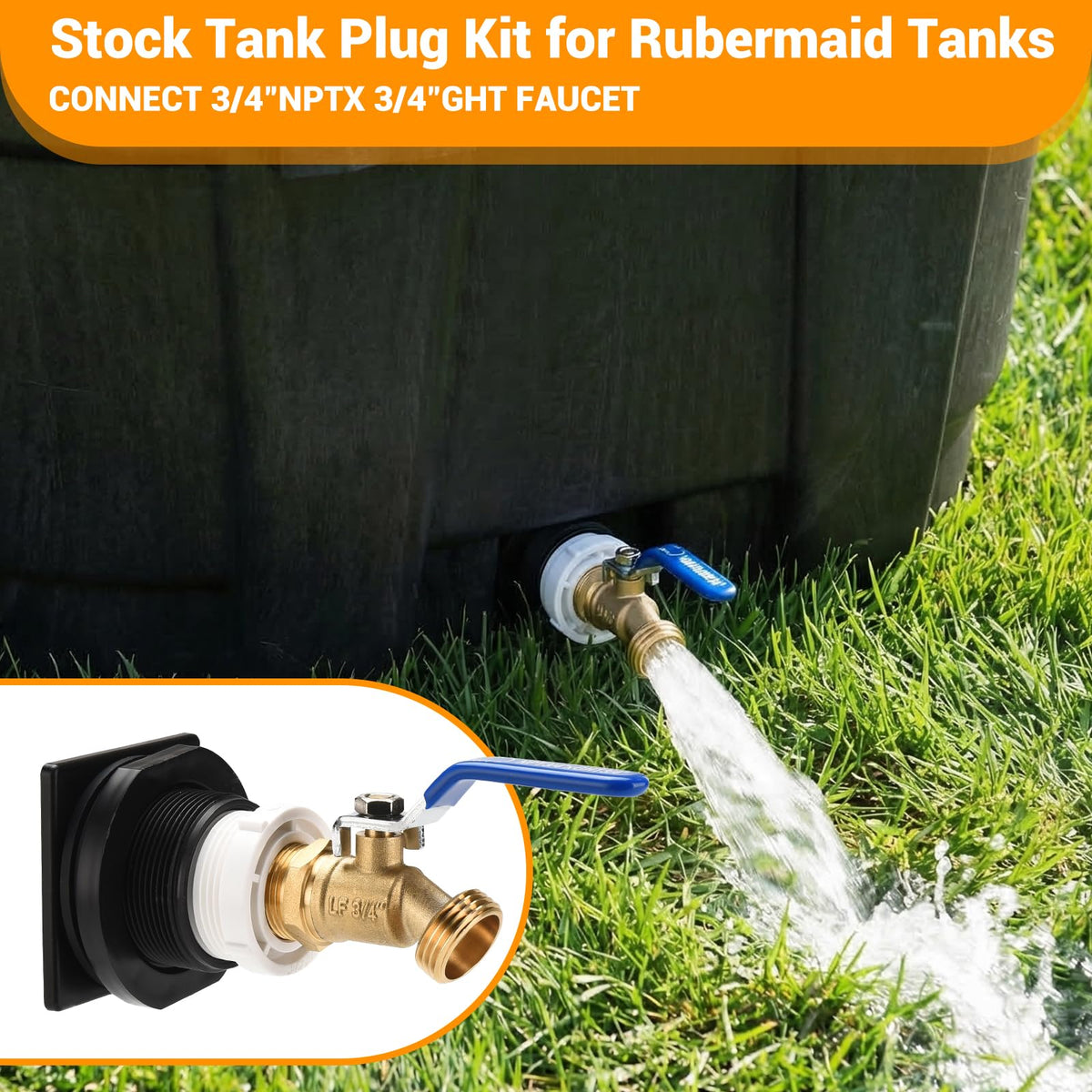 VYH Rubbermaid stock tank plug for 70-gallon tanks, easy install and leak-free