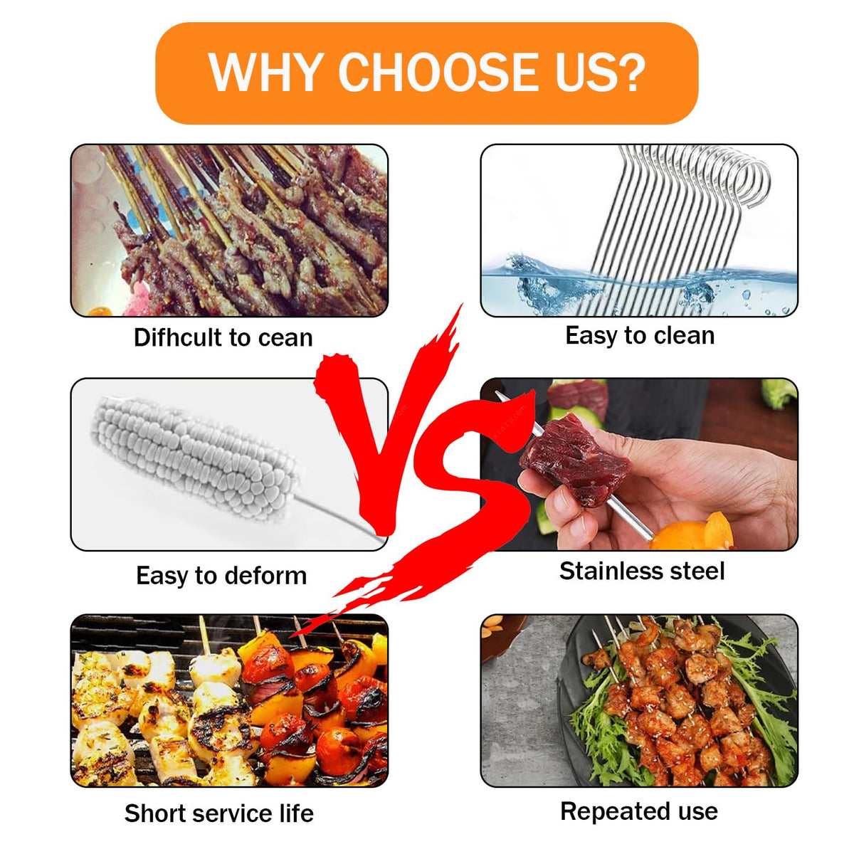 VYNFLICK rust-proof stainless skewers for durable outdoor grilling