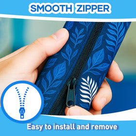 Vynium blue tropical palm print handrail cover on inground pool ladder