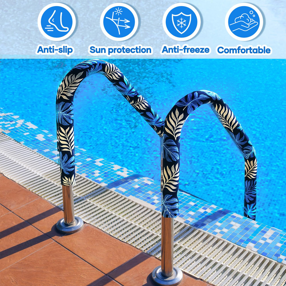 Vynium blue handrail cover provides heat protection under sun exposure