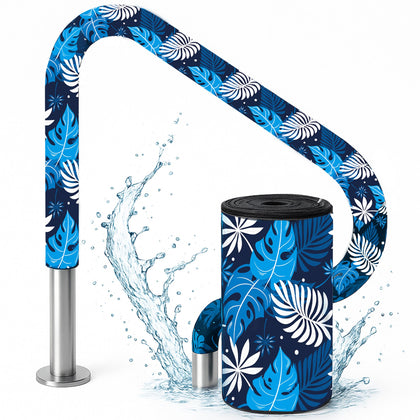 Vynium pool handrail cover with tropical palm print installed on full rail for style and grip