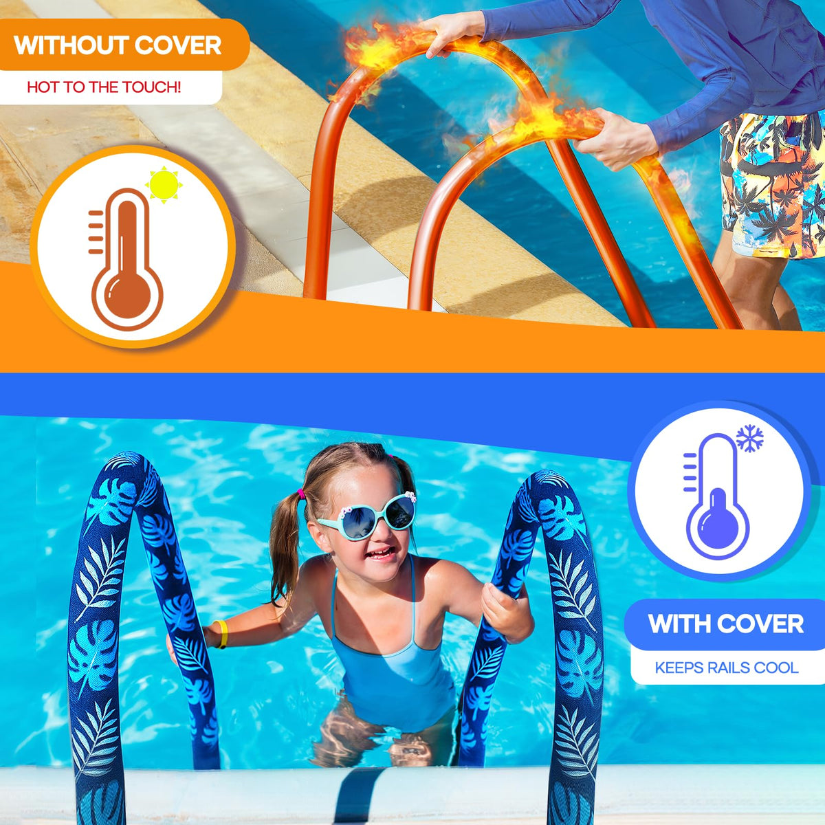 Vynium handrail cover with zipper closure for easy on/off and secure fit