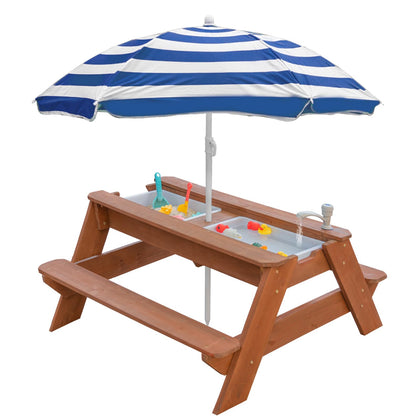 VYOMAMA kids 3-in-1 sand and water table with umbrella for outdoor play