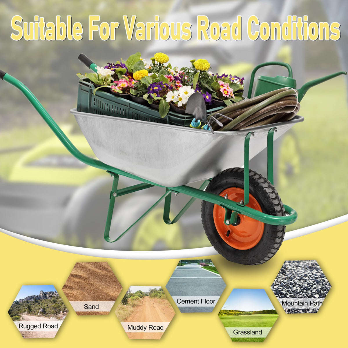 Vypart 13-inch Gorilla Cart tire traction grooves for wet surfaces.
