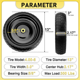 Vypart 13-inch Gorilla Cart tire tread detail showing puncture resistance.