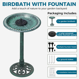 Vypart Bird Bath solar pump highlights fountain heads for varied water patterns