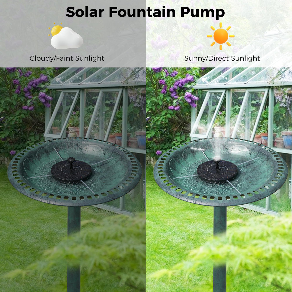 Vypart Bird Bath fountain heads demonstrate multiple water patterns for yard charm