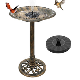 Vypart outdoor solar-pump birdbath attracting birds with fountain.