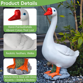 VYRALACH goose figurine blue glass eyes adds lifelike charm to gardens.