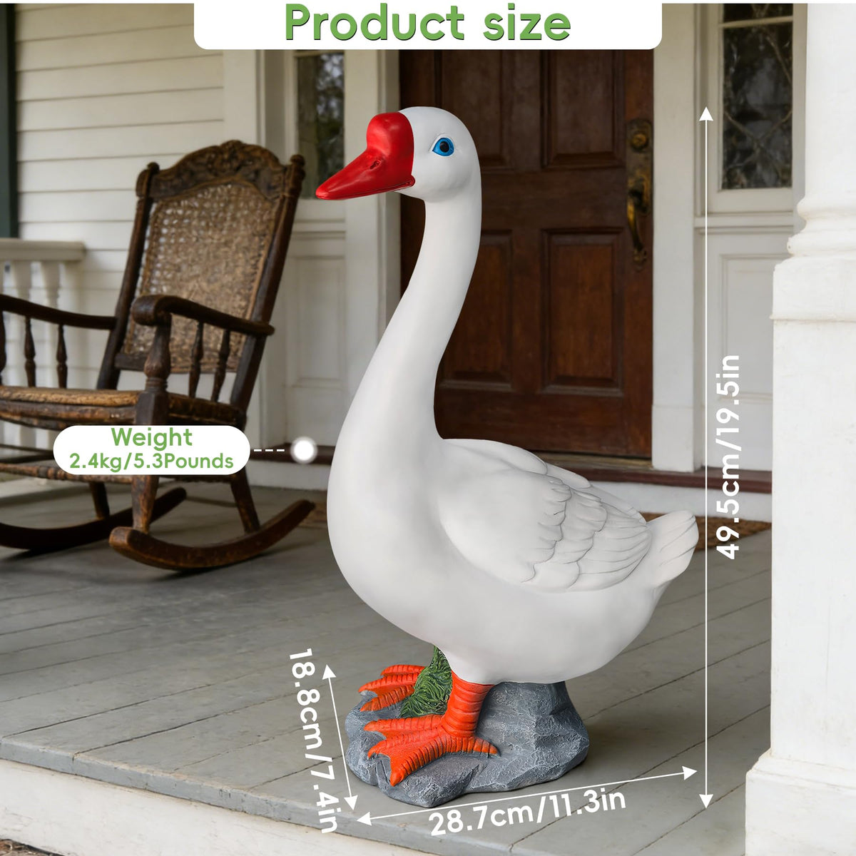 VYRALACH outdoor goose sculpture uses weather-resistant resin for year-round display.