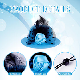 Vzuito blue feathered hat adds height and style to outdoor displays.