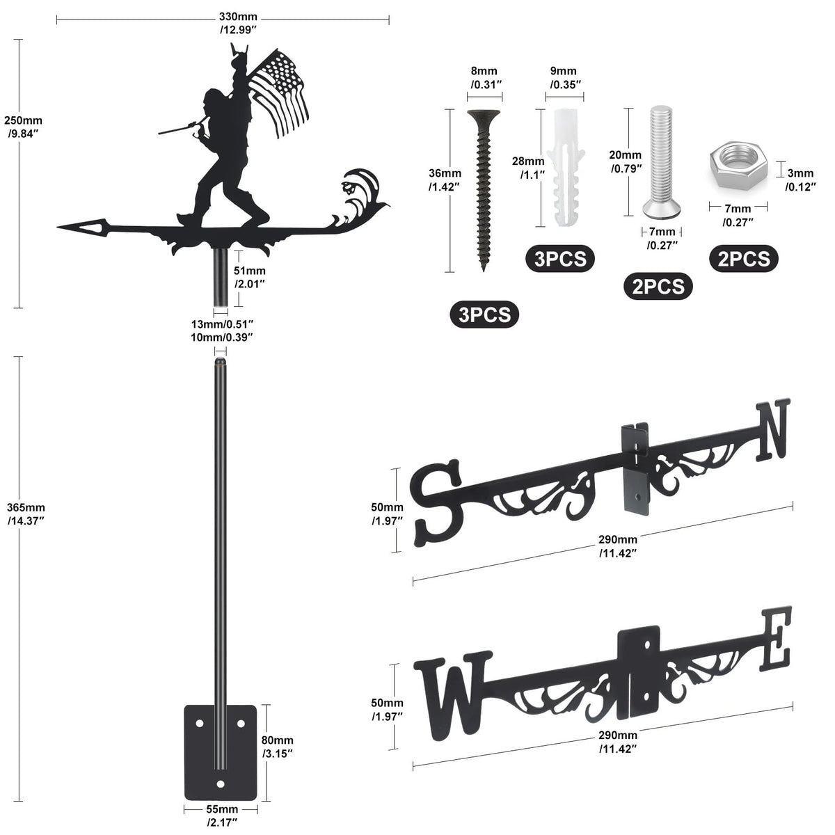 VZVXCC black wind direction indicator adds garden flair while signaling wind flow.