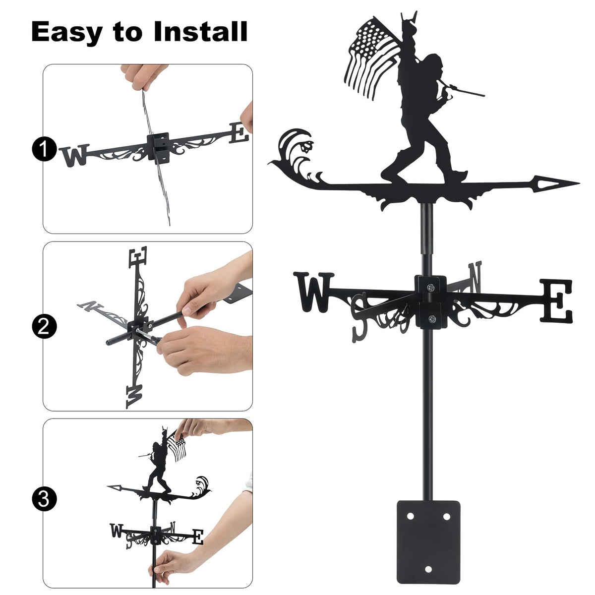 VZVXCC easy-assembly wind vane simplifies setup and secure installation.