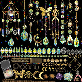 VZZNN 800pcs suncatcher kit crystal prisms casting vibrant rainbows on windows.