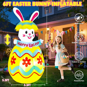 Wabolay 6ft Easter bunny LED lights illuminate outdoor scenes after dusk.