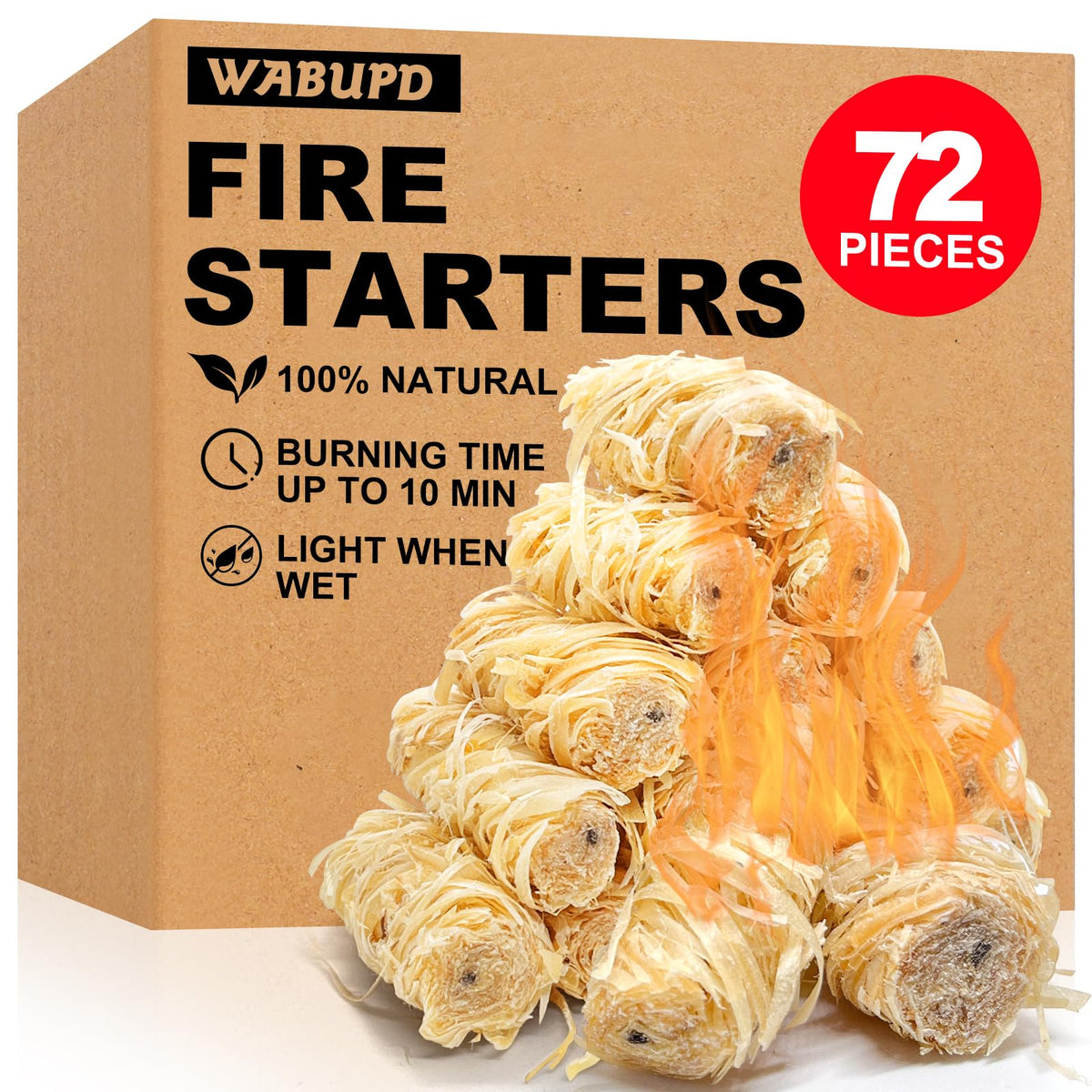 WABUPD 72 pack fire starters for easy, quick lighting of charcoal and wood
