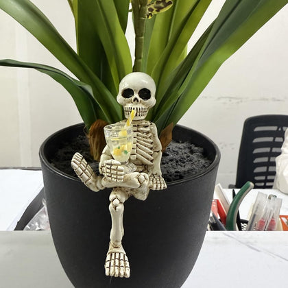 WACSLDN Halloween Skeleton Flowerpot Yellow Cup, weather-resistant garden decor.