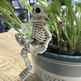 WACSLDN skeleton flowerpot sits freestanding on pots for easy garden display.