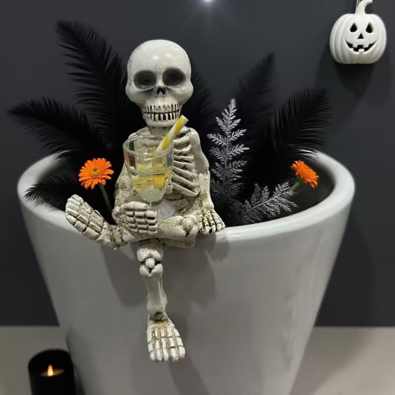 WACSLDN skeleton flowerpot provides whimsical autumn charm on outdoor surfaces.