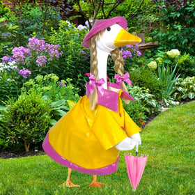 Waddli pink hat complements the goose costume for playful yard scenes