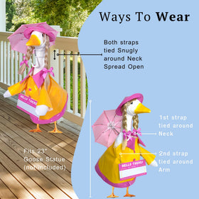 Waddli elastic straps keep raincoat, hat, and umbrella secure