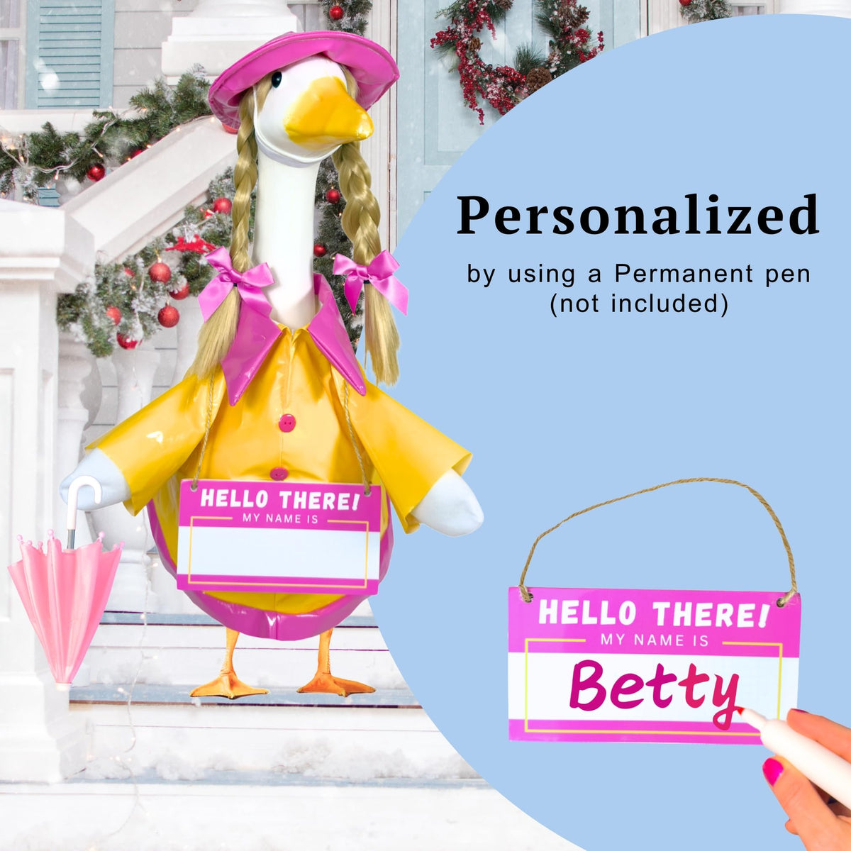 Waddli pink full-set goose outfit fits 23-inch statues securely