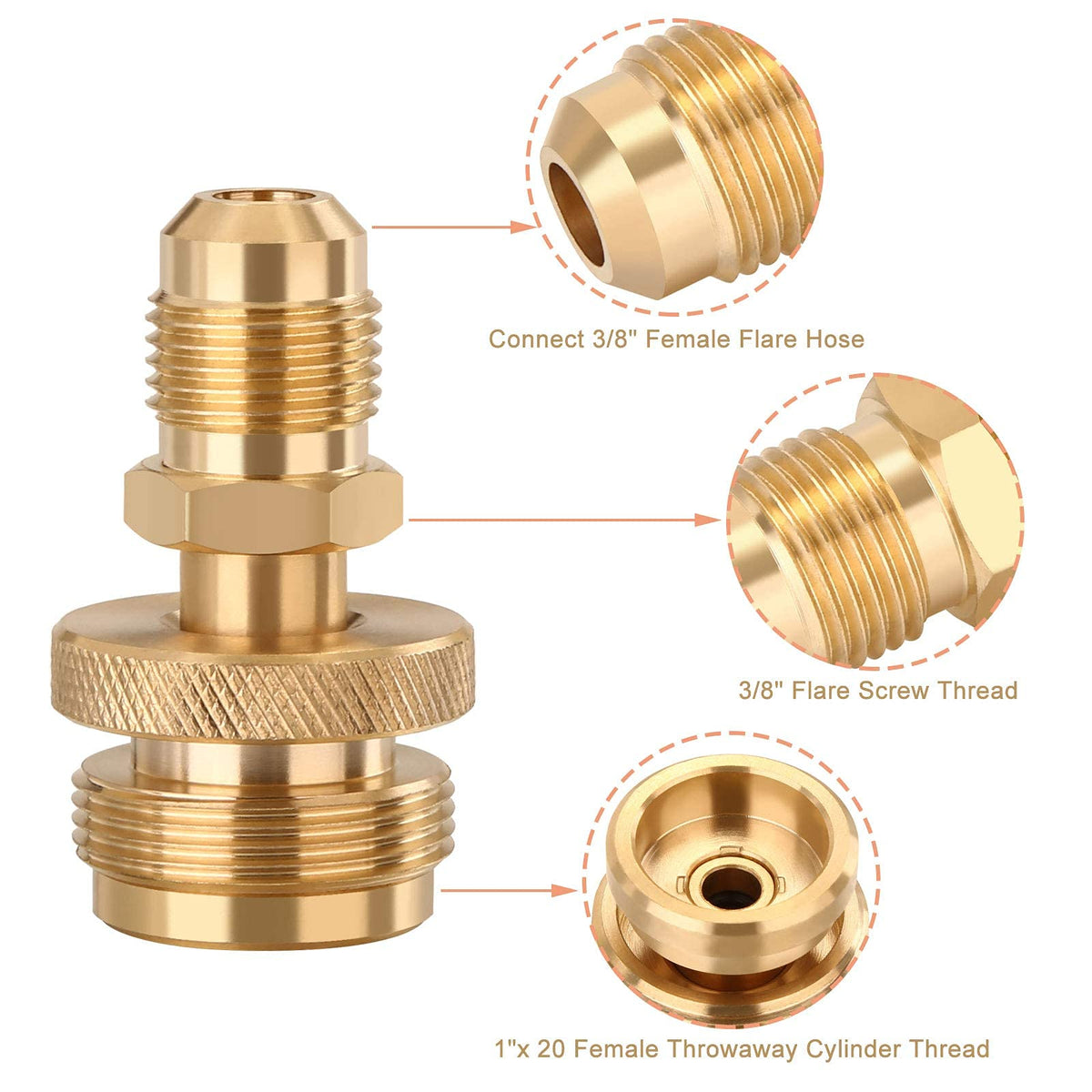 WADEO 3-8 in female flare connection enables versatile propane setups.