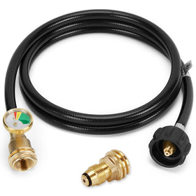 WADEO 6ft propane hose with gauge for easy fuel monitoring during grilling.