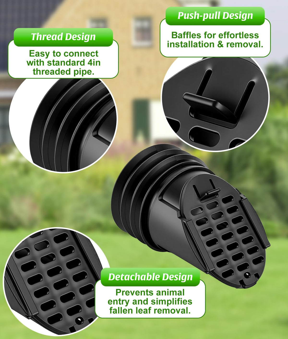 WADEO animal-proof guard prevents squirrels and birds from entering.