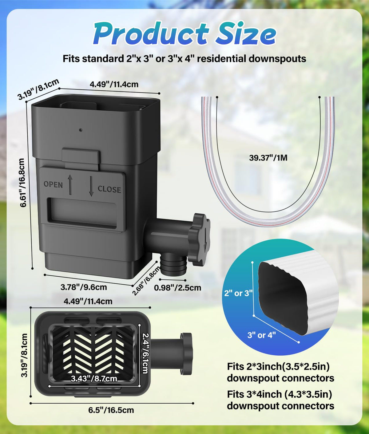 WADEO downspout diverter 1m hose connection highlights durable linkage for leak-free setup.