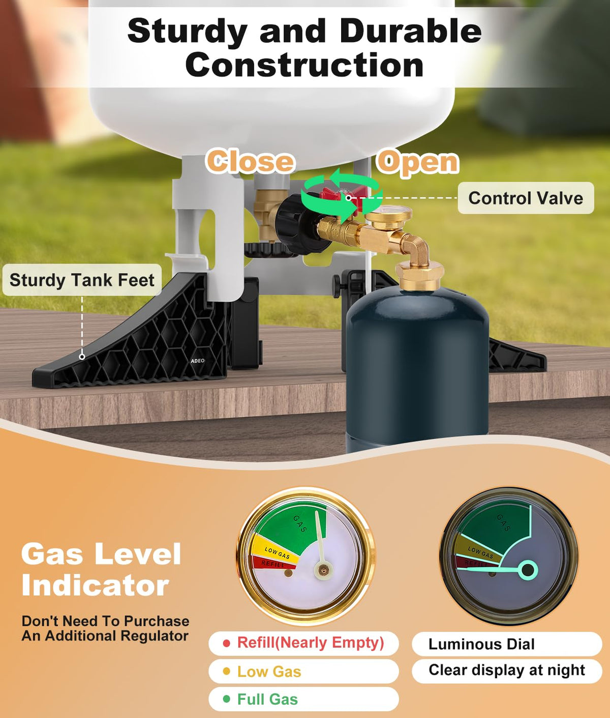 Wadeo outdoor camping setup supports on-the-go propane refills