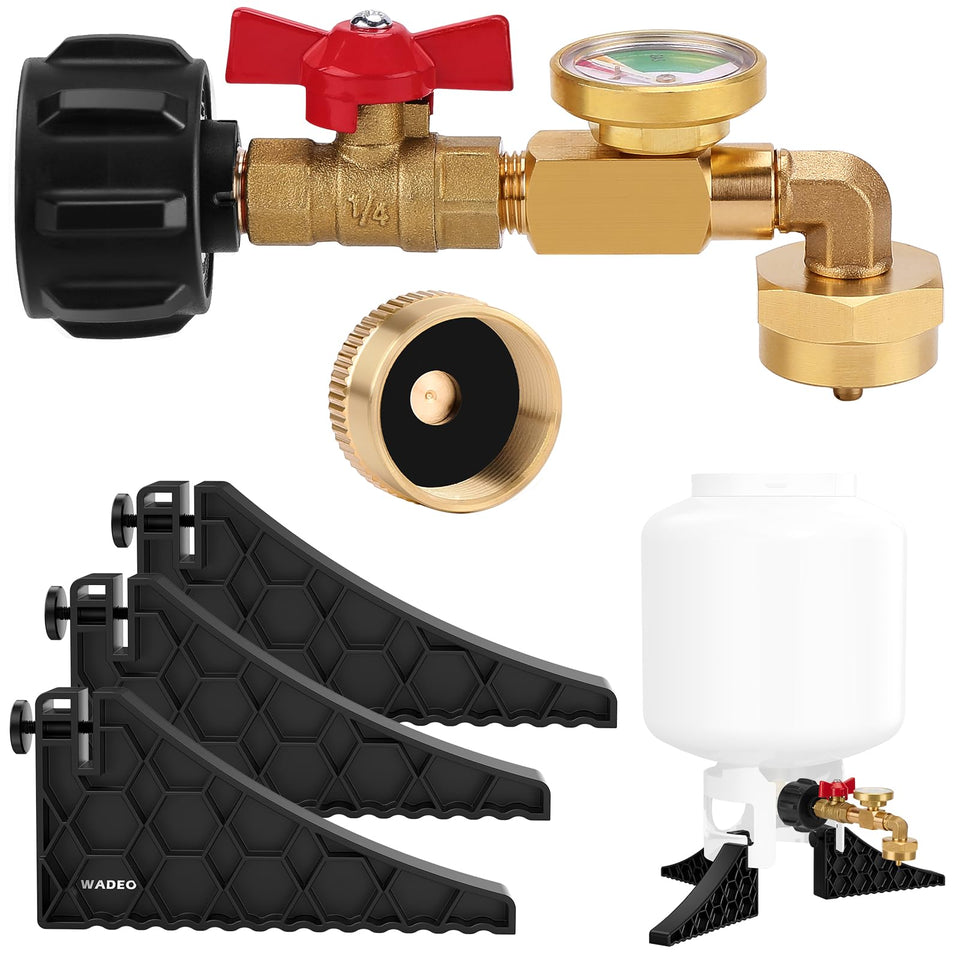 Wadeo propane refill adapter kit shown for easy setup during camping and grilling