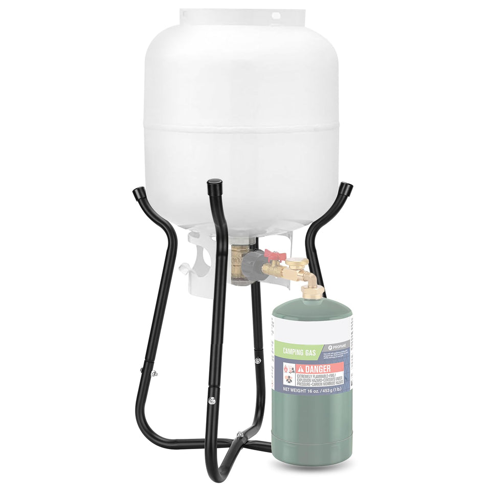 WADEO propane refill stand assembly kit enables quick, stable setup for convenient inflation.