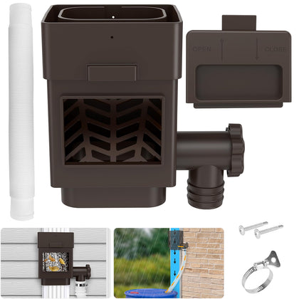 WADEO rainwater collection system installation on a downspout for easy harvesting.