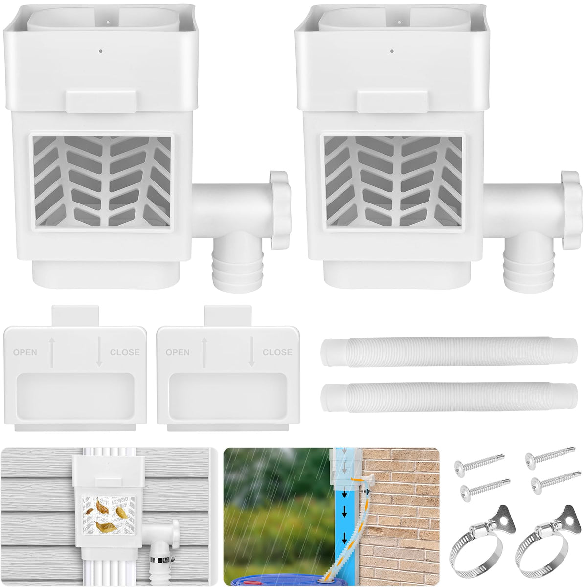 WADEO rainwater downspout diverter for 2x3 or 3x4 downspouts, easy setup.