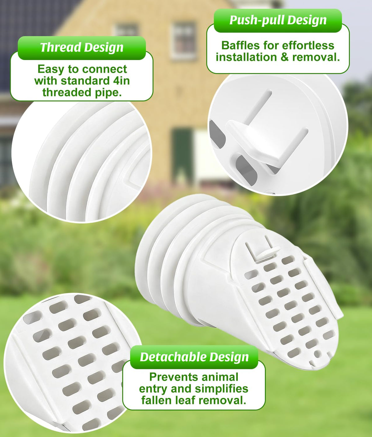 WADEO removable outlet filter ready for quick cleaning and maintenance.