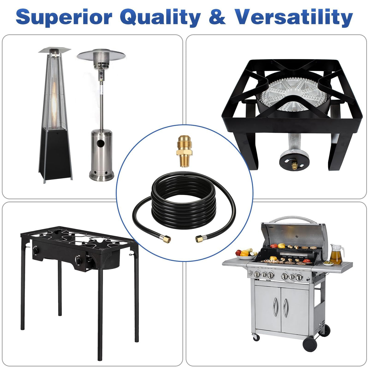 WADEO RV and travel trailer use with propane hose for versatile camping setups.