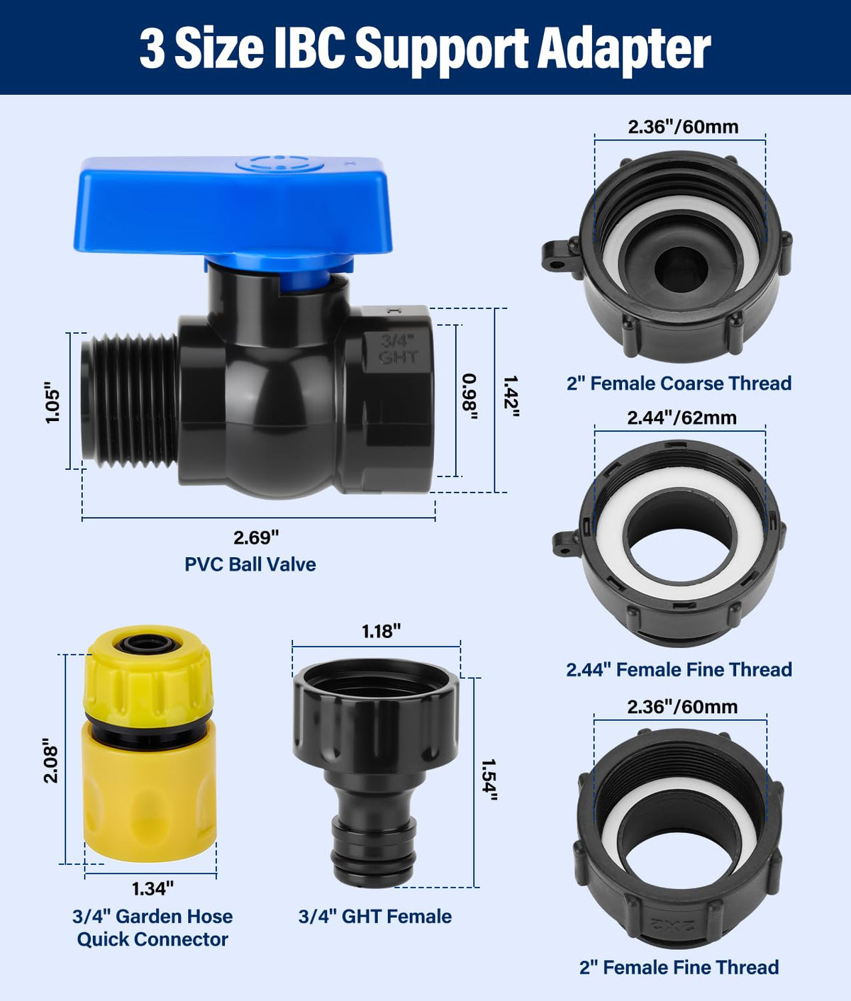 WADEO tote adapter 2-coarse thread for robust, leak-resistant fittings.