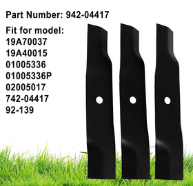 Three-pack blades ready for quick replacement during mowing.