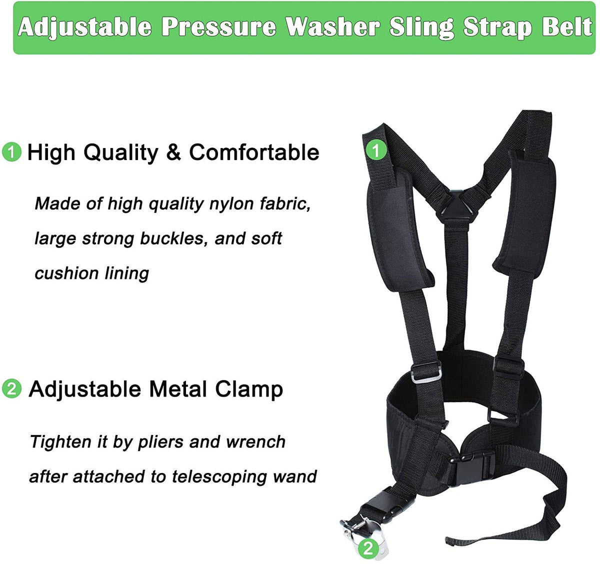 Wadoy adjustable telescoping wand harness demonstrating comfortable waist and shoulder support