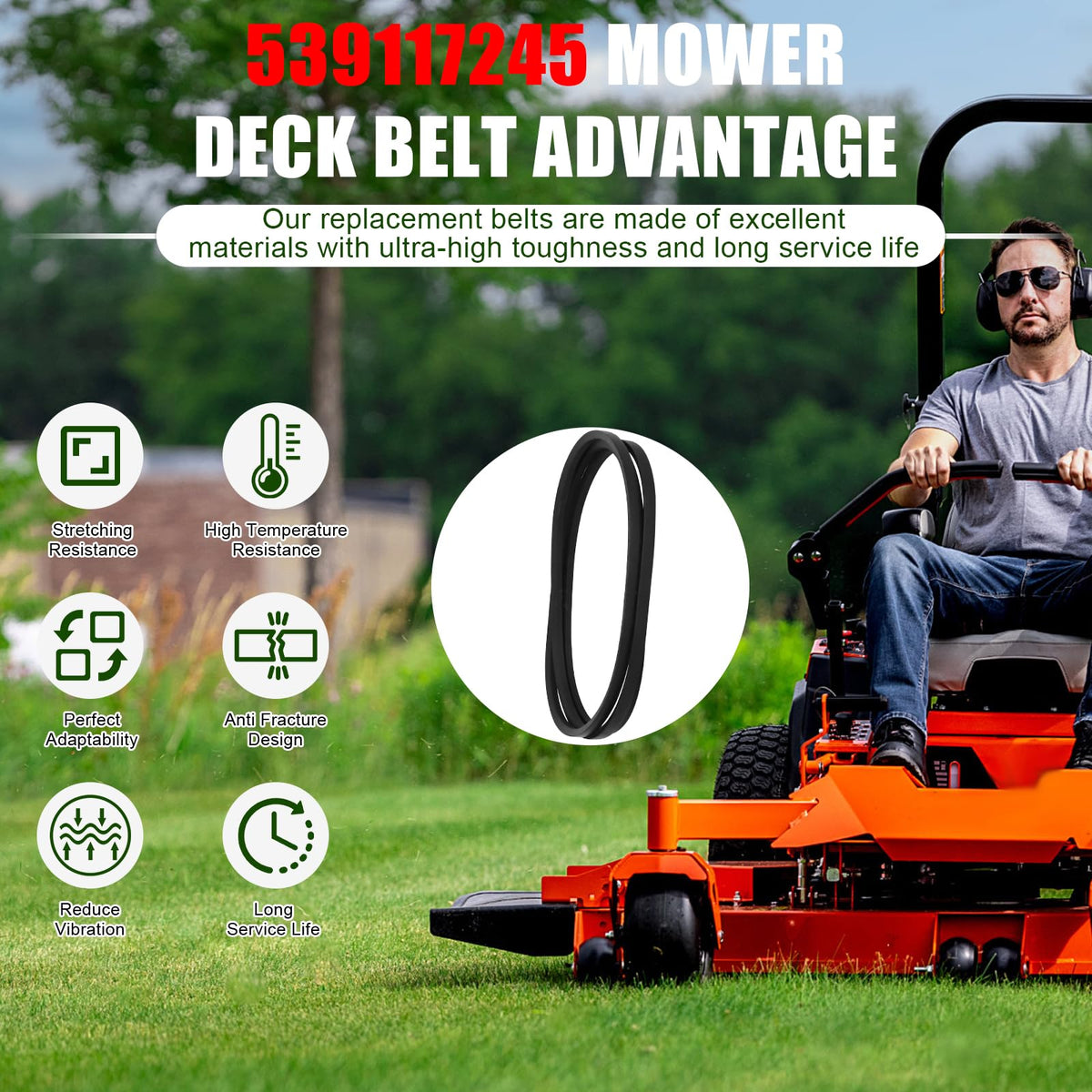 Wadoy deck belt fiber-reinforced rubber for durability in outdoor mowing tasks