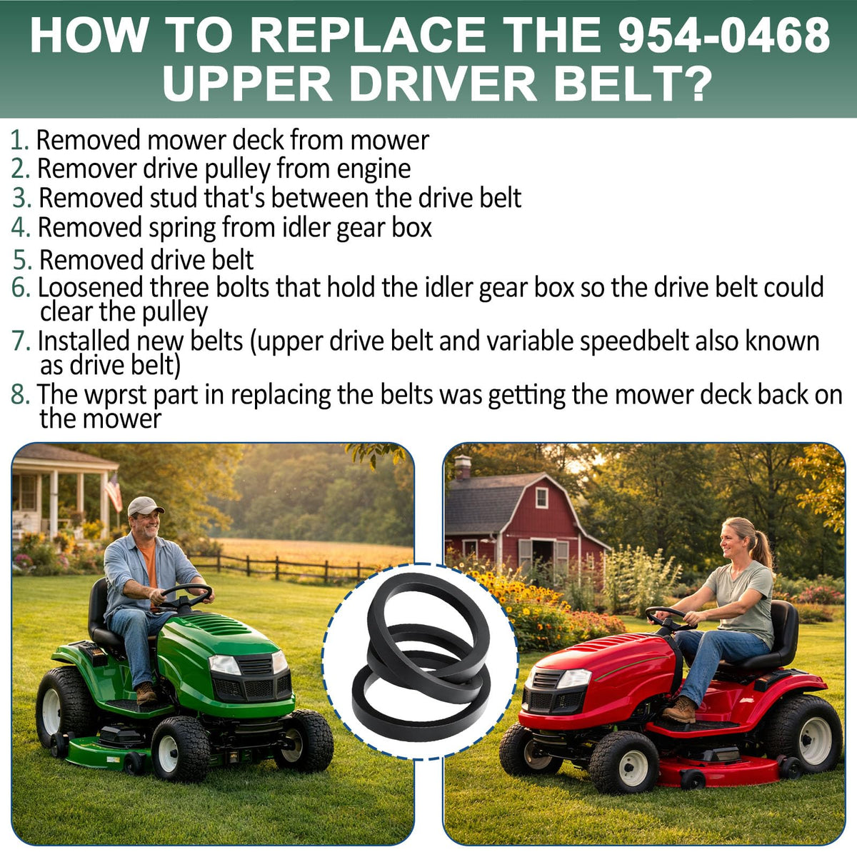 Wadoy installation steps image illustrating a straightforward mower belt replacement.