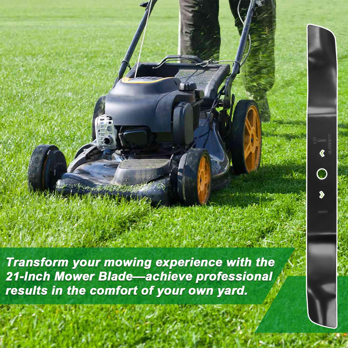 Wadoy MO40L03/4422 compatible blade fits Greenworks 21-inch mowers smoothly.