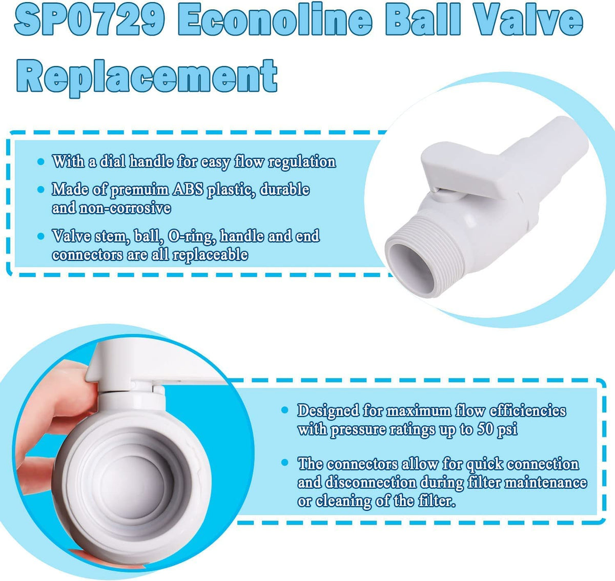 Dial handle provides a visual flow setting indicator.