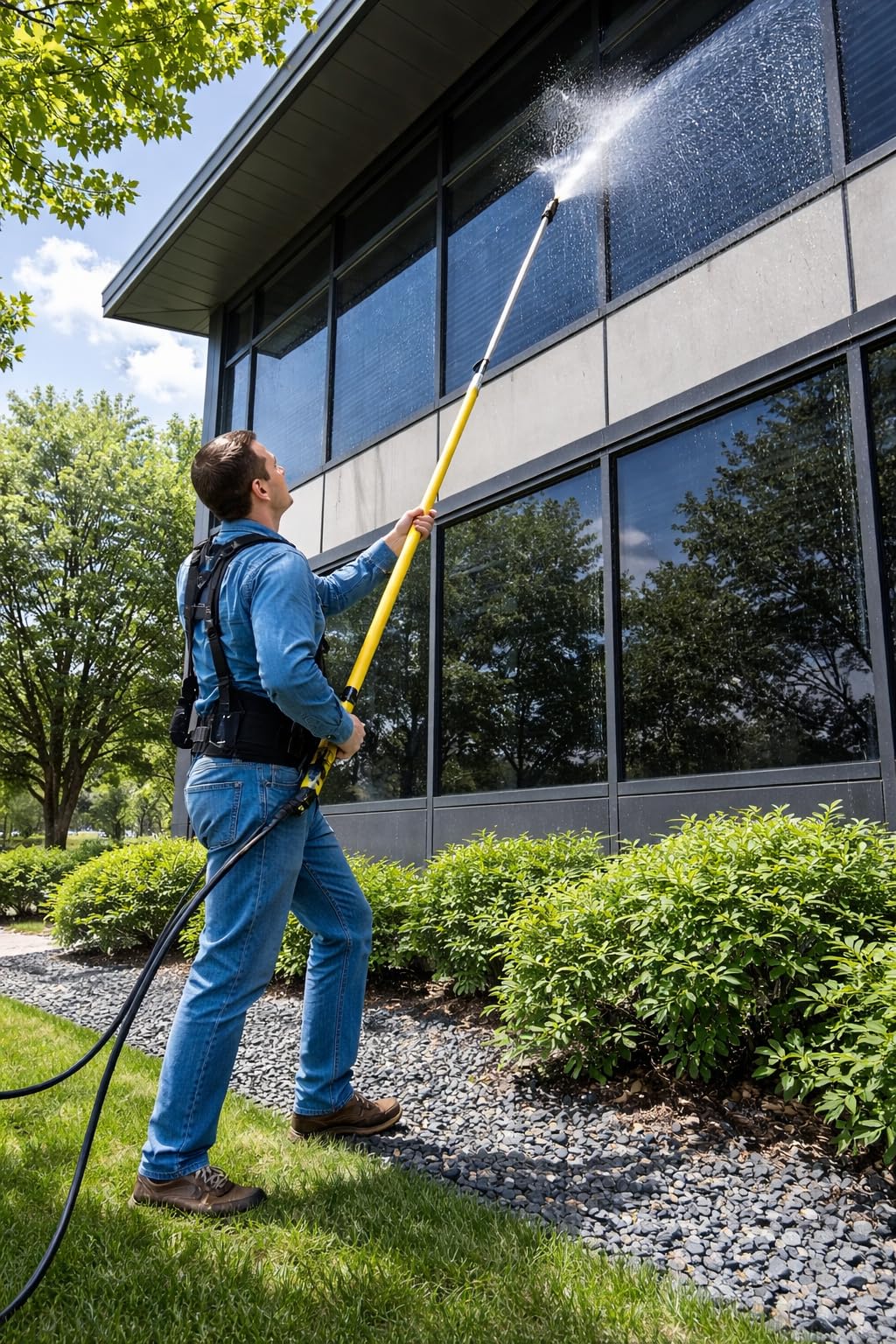 Wadoy two-shoulder harness design keeping wand stable during cleaning