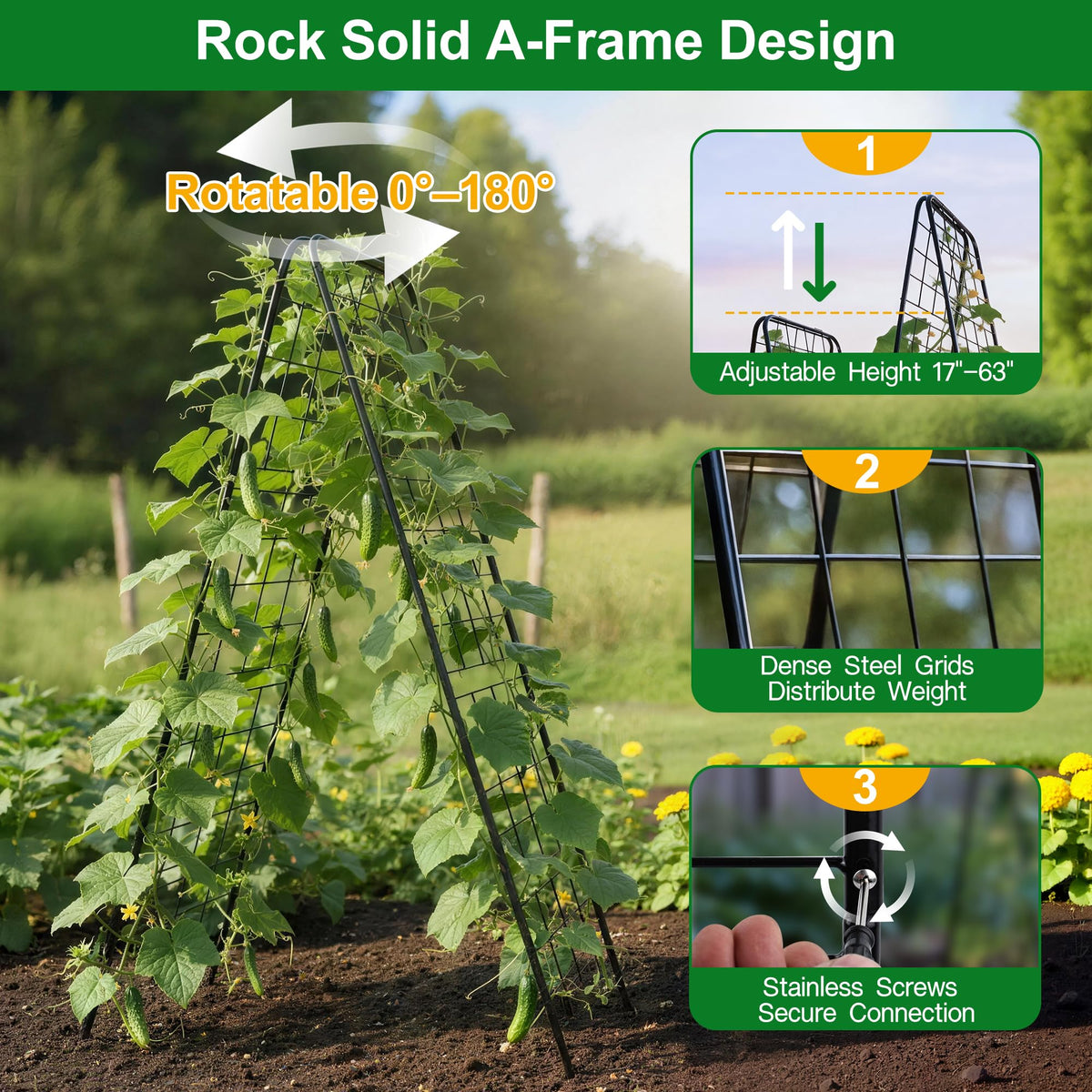 WAENLIR cucumber trellis A-frame double-sided design for airflow and sun